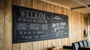Krijtbord met menu in restaurant