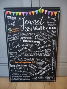Een superleuk krijtbord vol toepasselijke woorden. Voor een procesbegeleider.